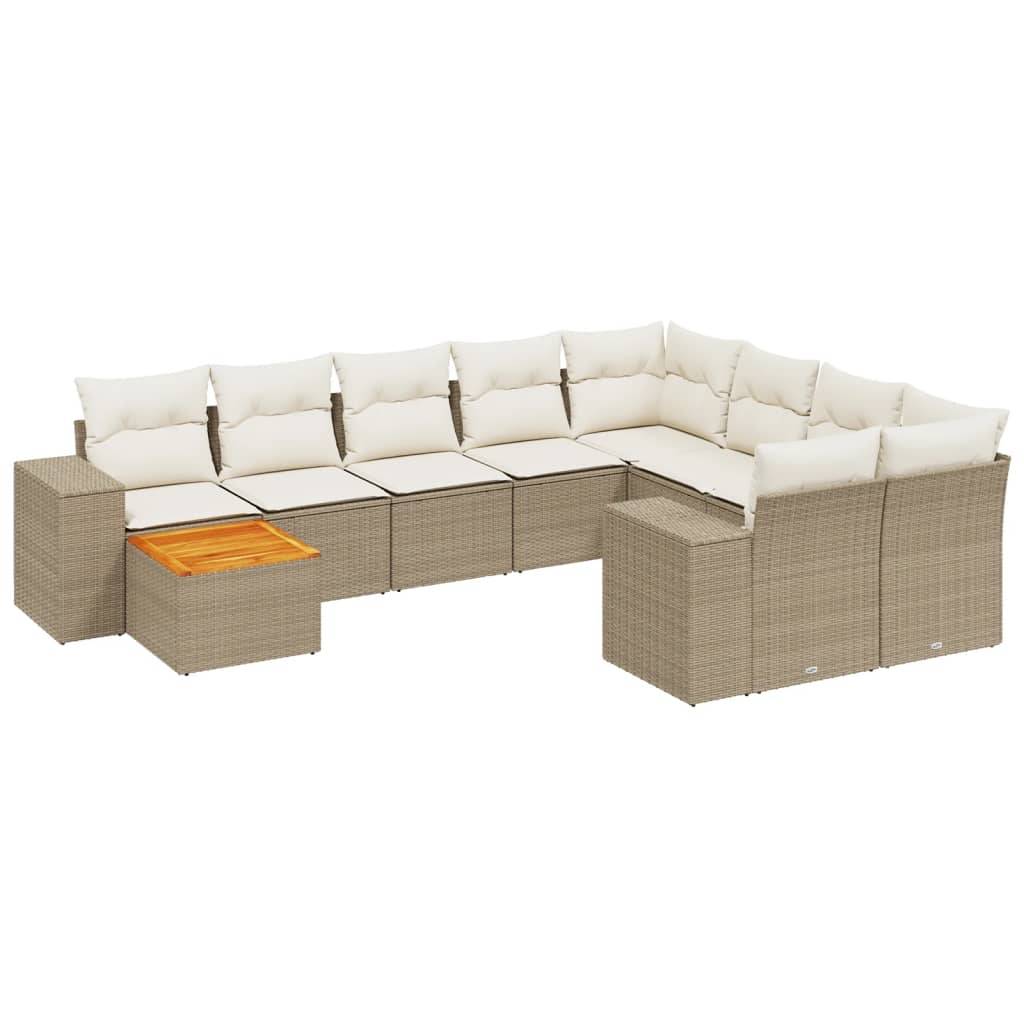 vidaXL 10-tlg. Garten-Sofagarnitur mit Kissen Beige Poly Rattan
