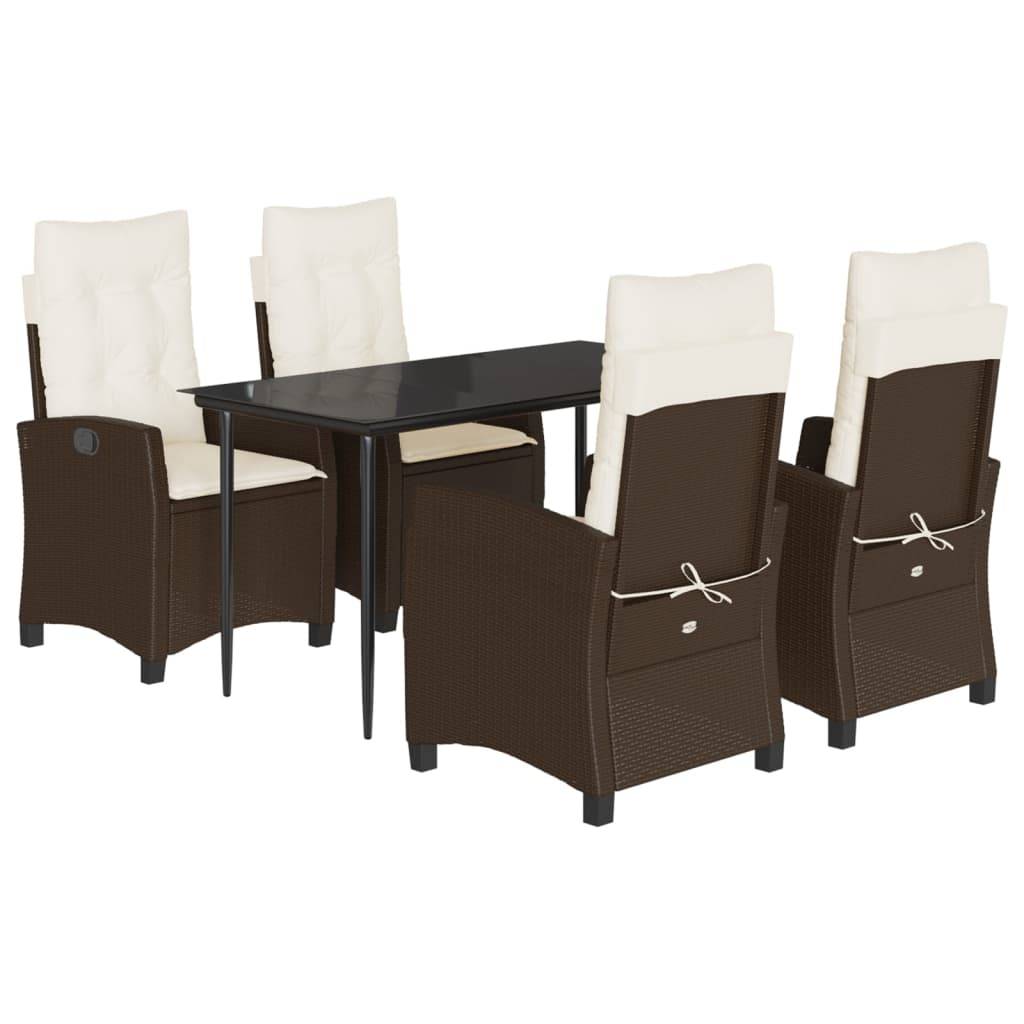 vidaXL 5-tlg. Garten-Essgruppe mit Kissen Braun Poly Rattan