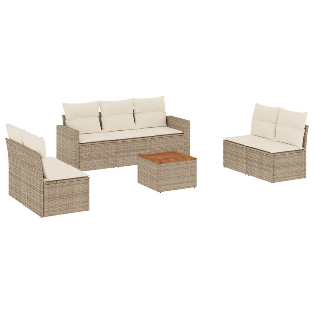vidaXL 8-tlg. Garten-Sofagarnitur mit Kissen Beige Poly Rattan