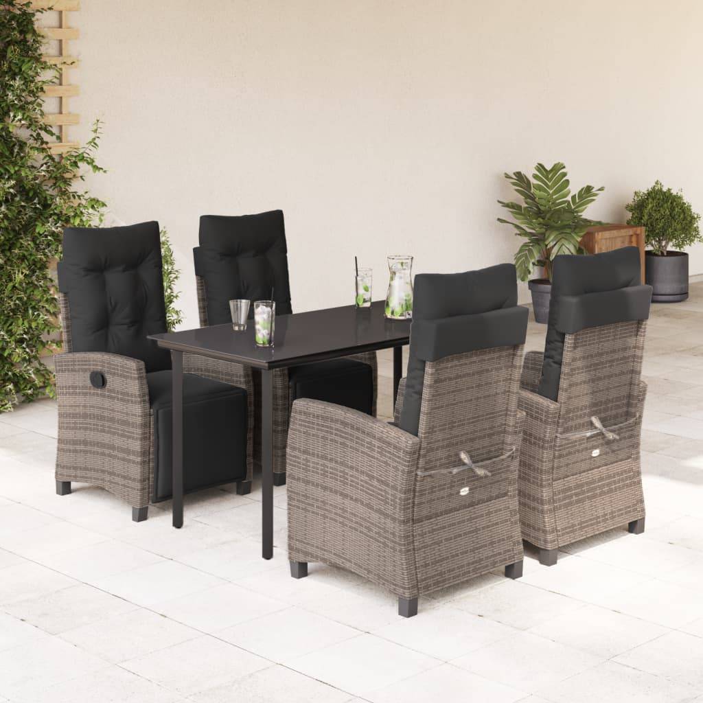 vidaXL 5-tlg. Garten-Essgruppe mit Kissen Grau Poly Rattan
