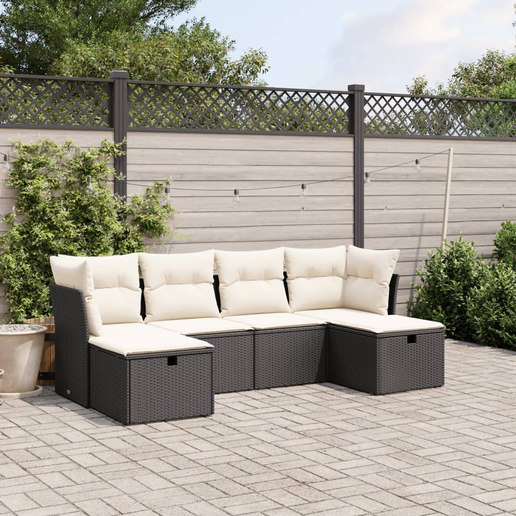 vidaXL 6-tlg. Garten-Sofagarnitur mit Kissen Schwarz Poly Rattan