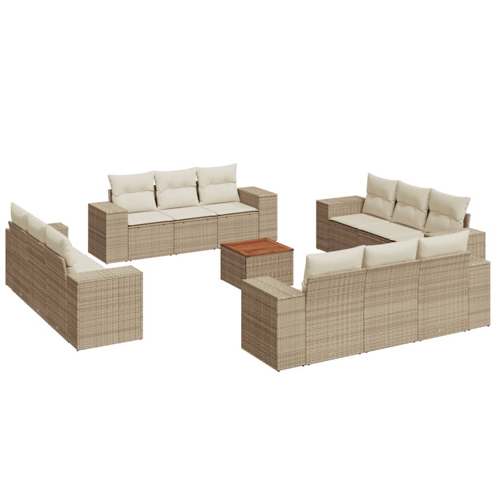vidaXL 13-tlg. Garten-Sofagarnitur mit Kissen Beige Poly Rattan