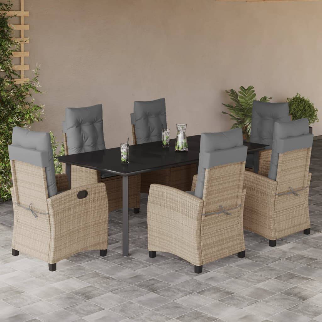 vidaXL 7-tlg. Garten-Essgruppe mit Kissen Beigemischung Poly Rattan