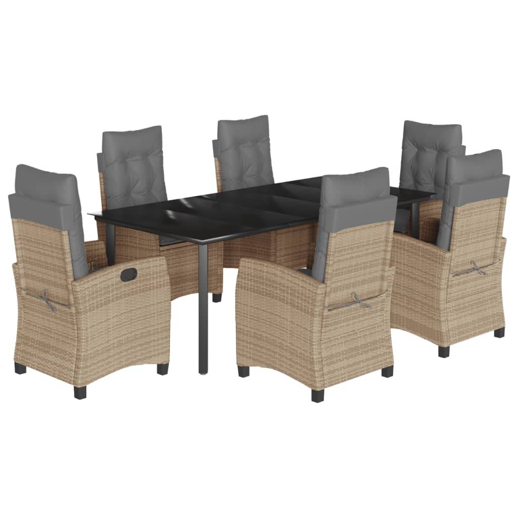 vidaXL 7-tlg. Garten-Essgruppe mit Kissen Beigemischung Poly Rattan