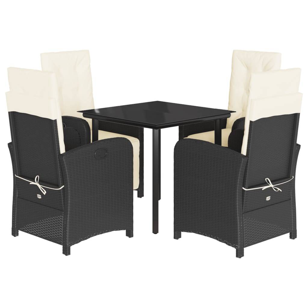 vidaXL 5-tlg. Garten-Essgruppe mit Kissen Schwarz Poly Rattan