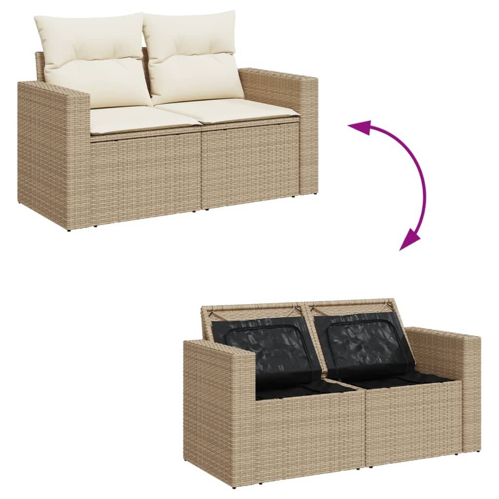 vidaXL 11-tlg. Garten-Sofagarnitur mit Kissen Beige Poly Rattan
