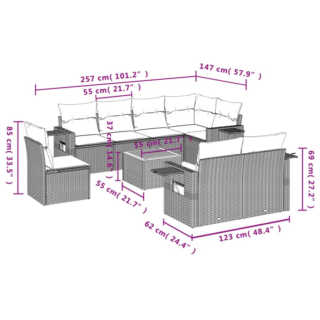 vidaXL 9-tlg. Garten-Sofagarnitur mit Kissen Schwarz Poly Rattan