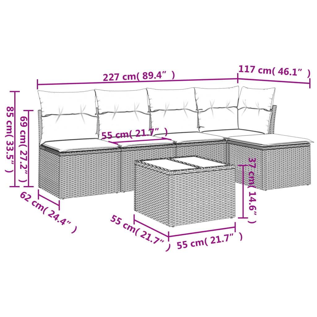 vidaXL 6-tlg. Garten-Sofagarnitur mit Kissen Schwarz Poly Rattan