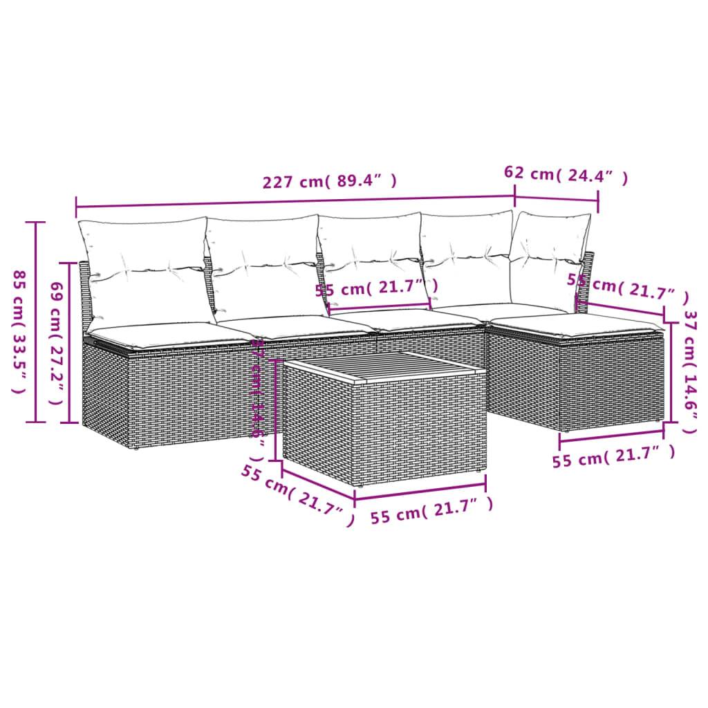 vidaXL 6-tlg. Garten-Sofagarnitur mit Kissen Schwarz Poly Rattan