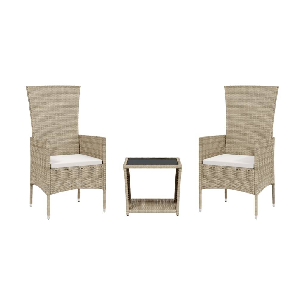 vidaXL 3-tlg. Garten-Essgruppe mit Kissen Beige Poly Rattan