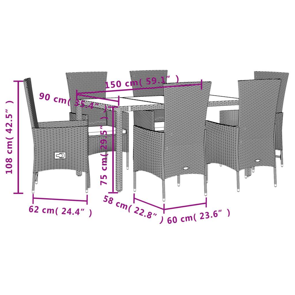 vidaXL 7-tlg. Garten-Essgruppe mit Kissen Beige Poly Rattan