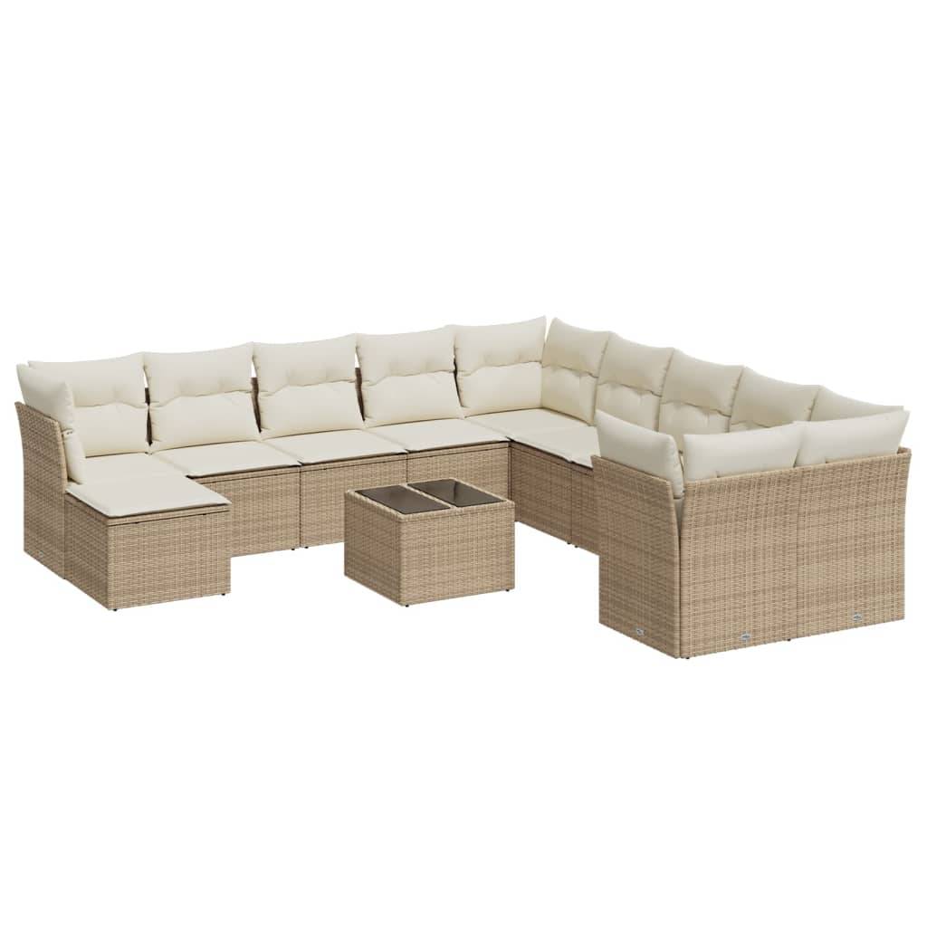 vidaXL 12-tlg. Garten-Sofagarnitur mit Kissen Beige Poly Rattan
