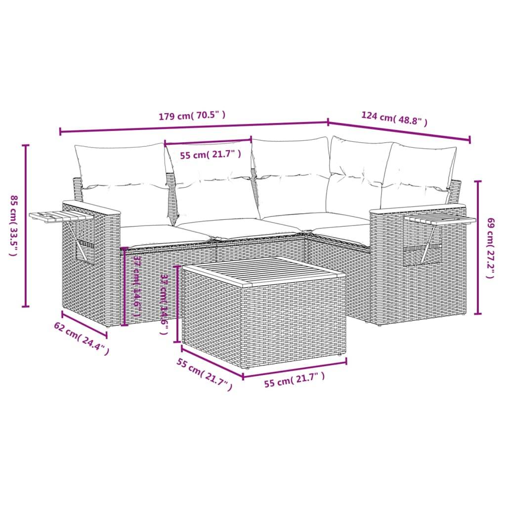 vidaXL 5-tlg. Garten-Sofagarnitur mit Kissen Beige Poly Rattan