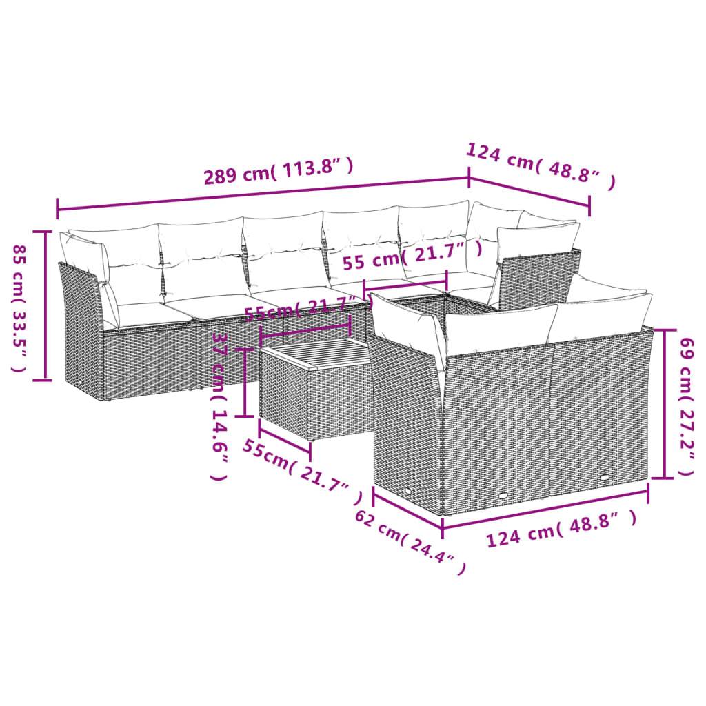 vidaXL 9-tlg. Garten-Sofagarnitur mit Kissen Beige Poly Rattan