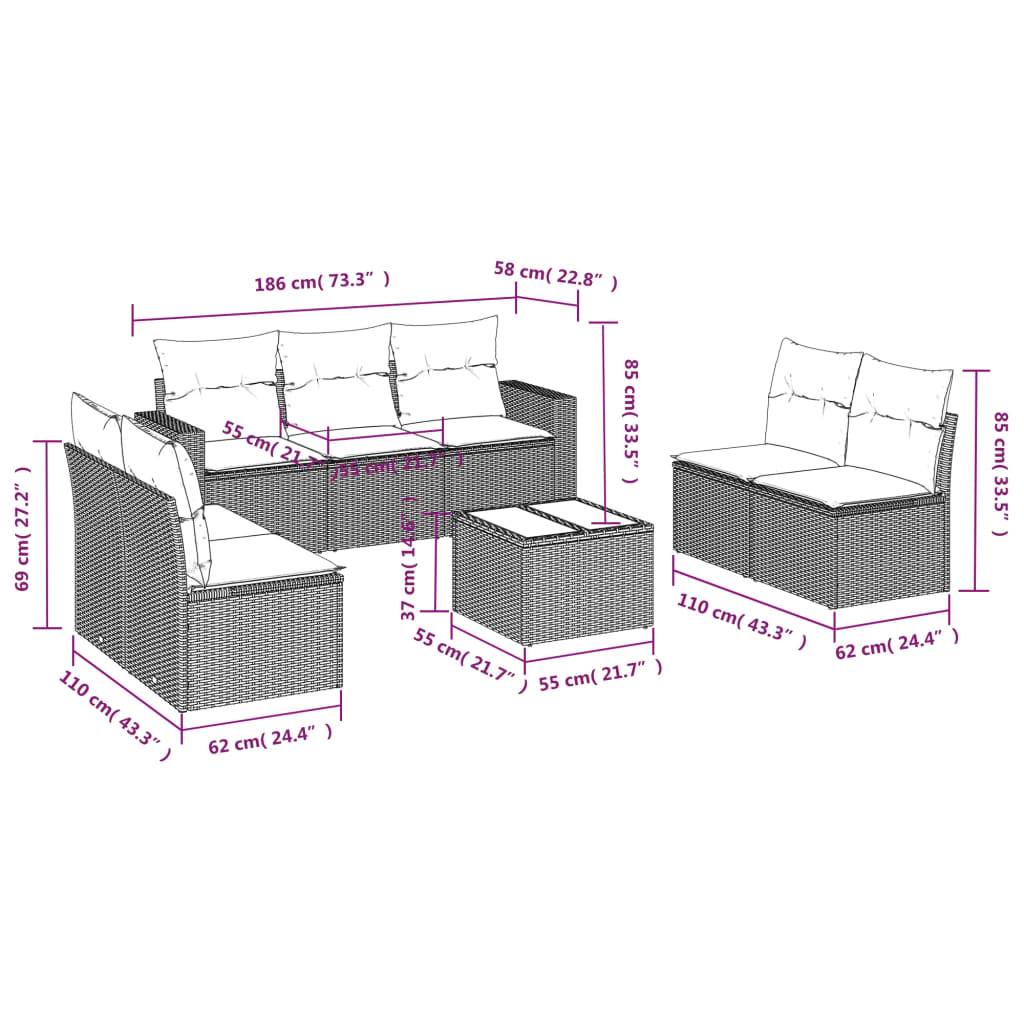 vidaXL 8-tlg. Garten-Sofagarnitur mit Kissen Braun Poly Rattan