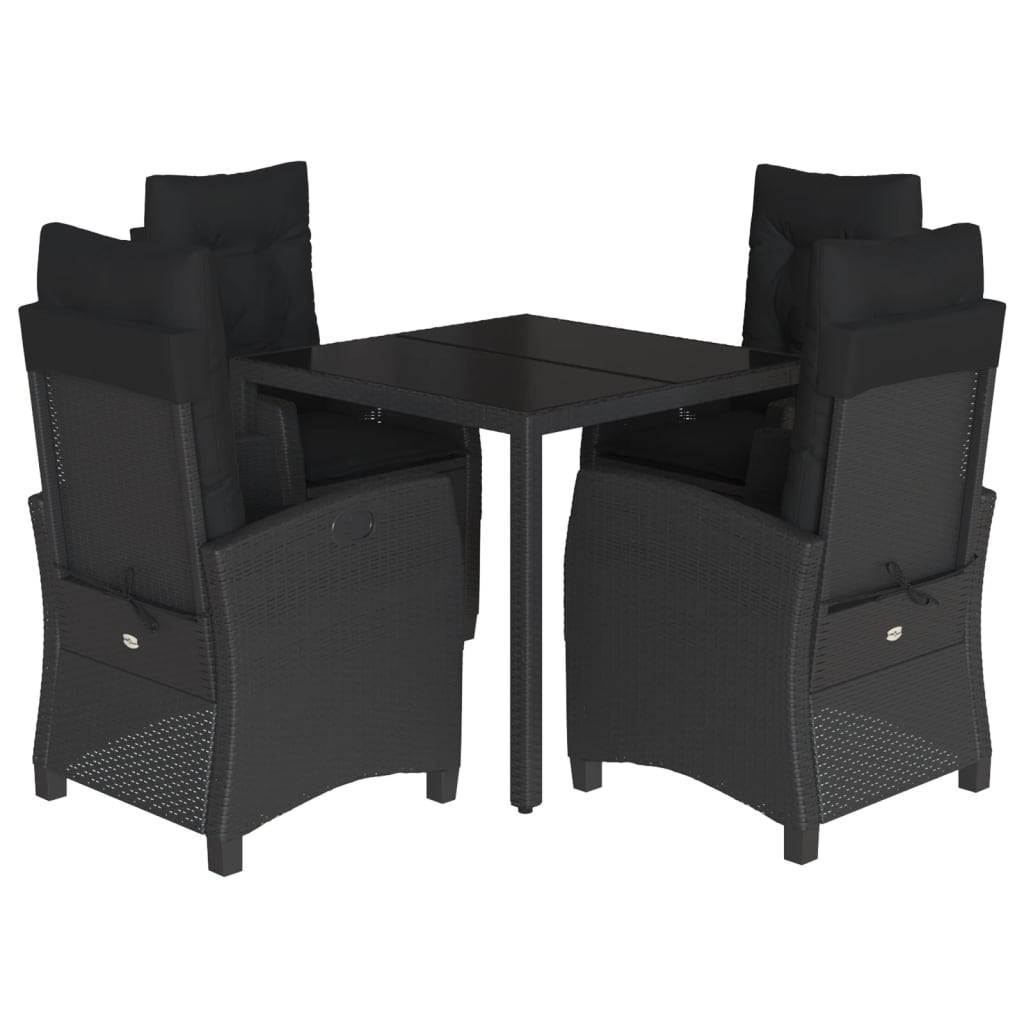 vidaXL 5-tlg. Garten-Essgruppe mit Kissen Schwarz Poly Rattan