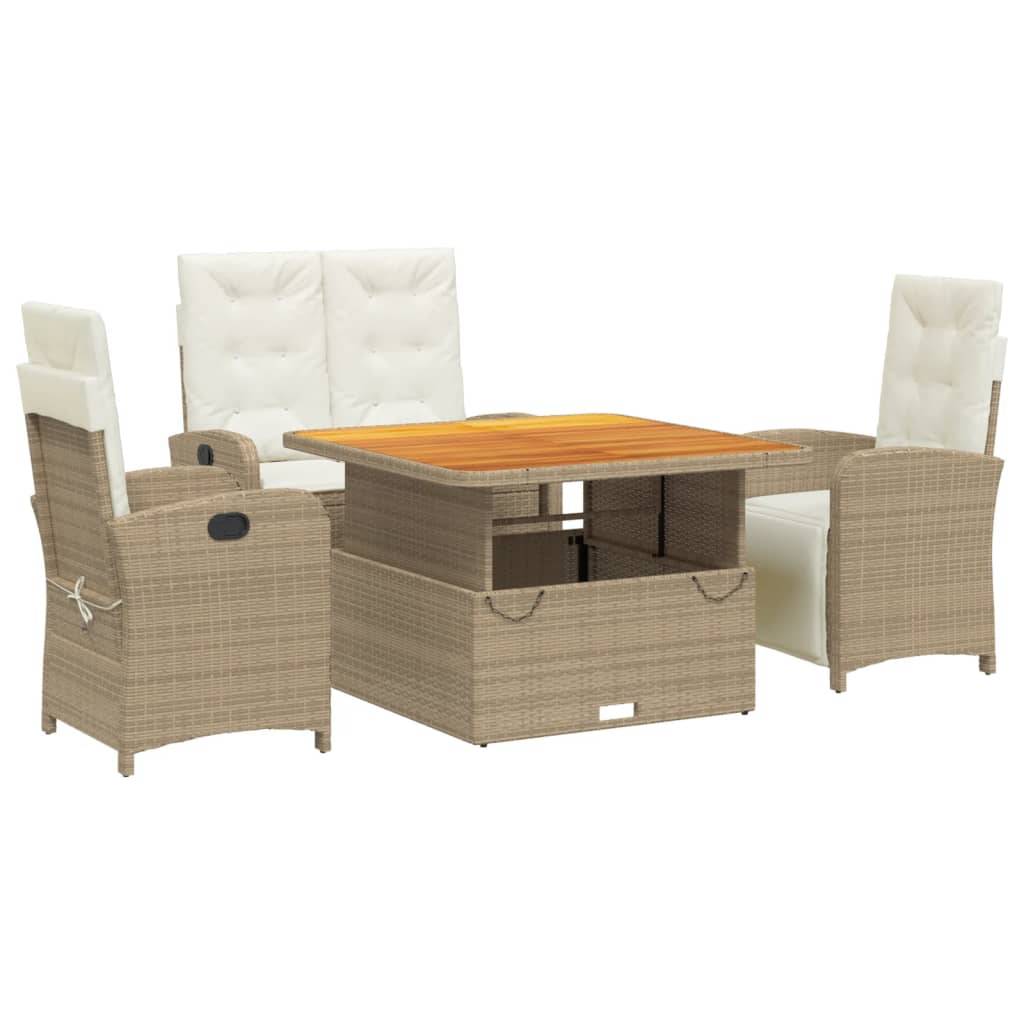 vidaXL 4-tlg. Garten-Essgruppe mit Kissen Beige Poly Rattan