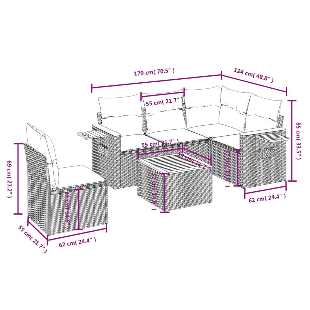 vidaXL 6-tlg. Garten-Sofagarnitur mit Kissen Grau Poly Rattan