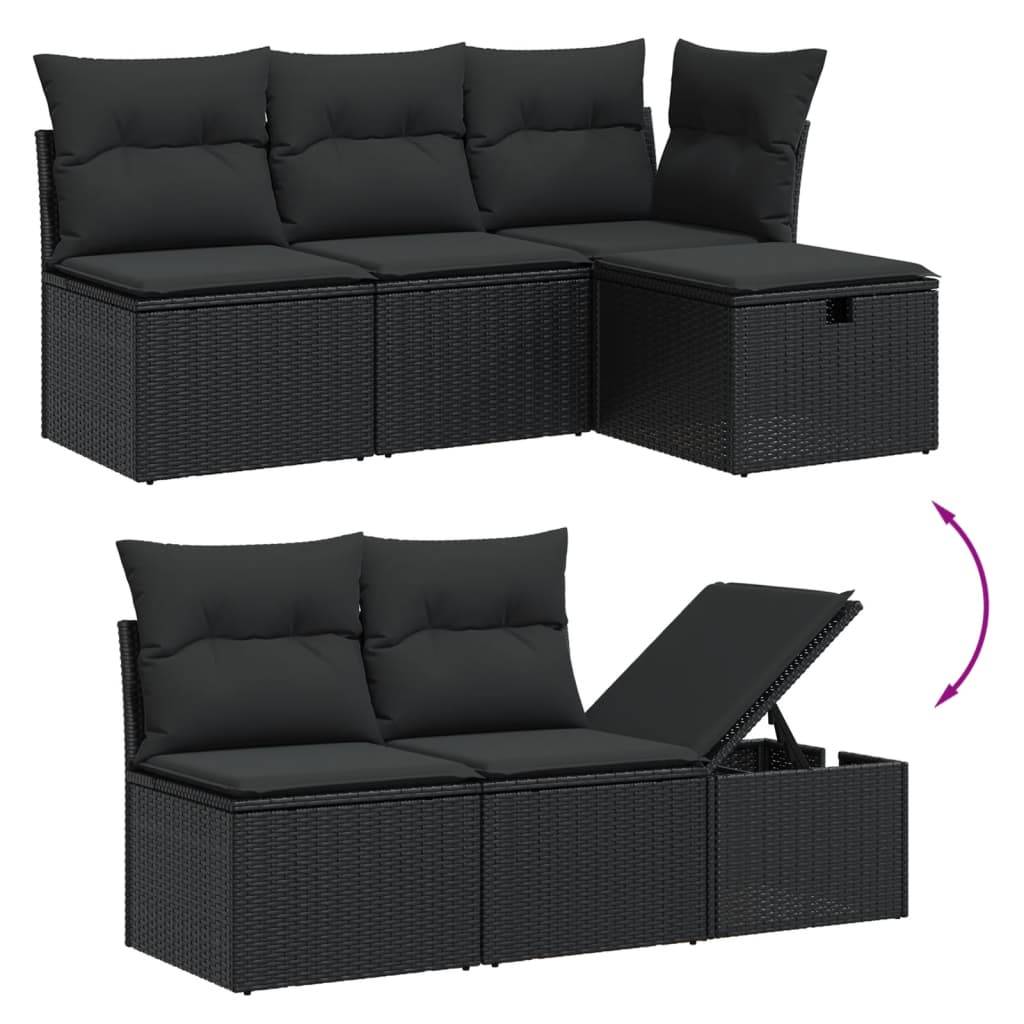 vidaXL 5-tlg. Garten-Sofagarnitur mit Kissen Schwarz Poly Rattan
