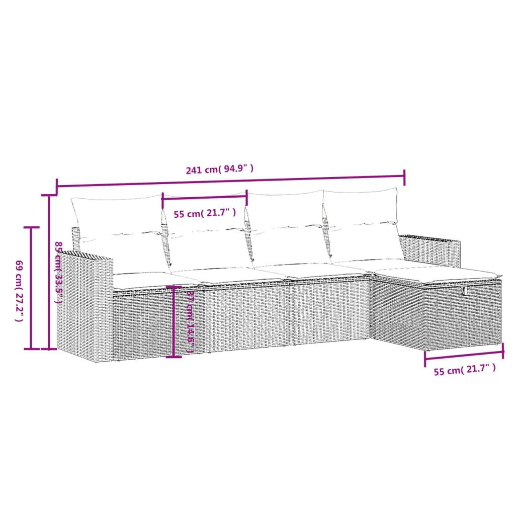 vidaXL 5-tlg. Garten-Sofagarnitur mit Kissen Schwarz Poly Rattan