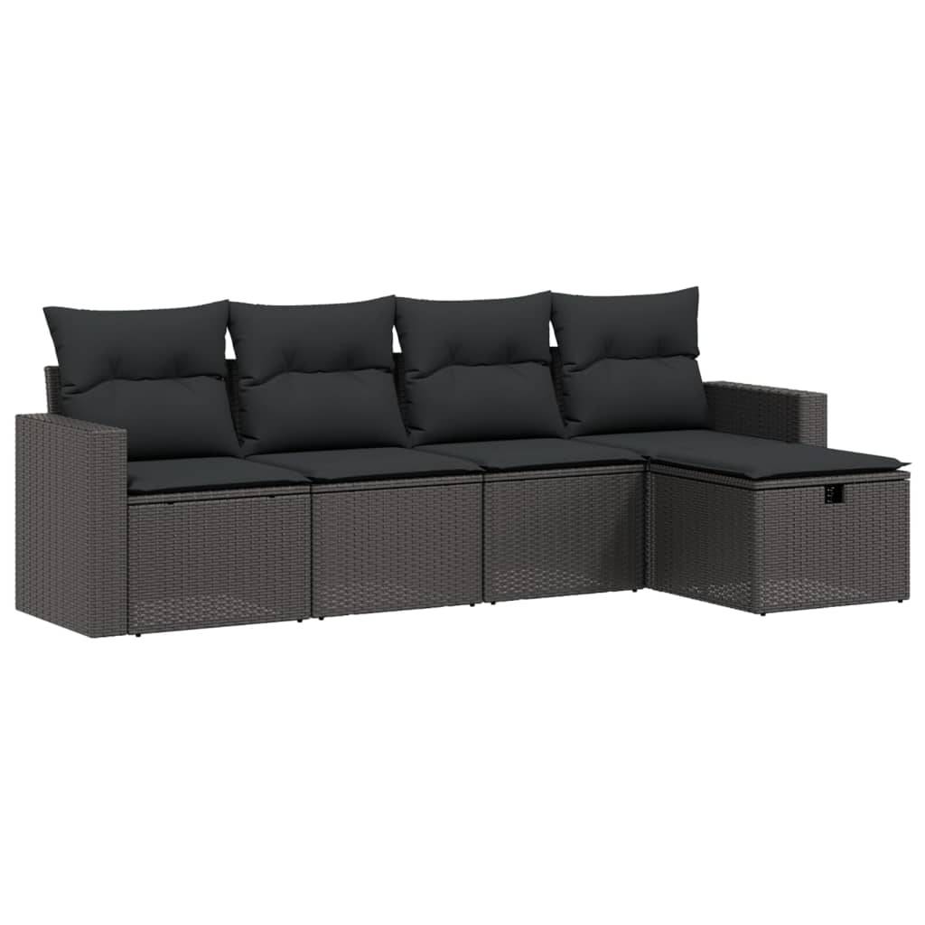 vidaXL 5-tlg. Garten-Sofagarnitur mit Kissen Schwarz Poly Rattan