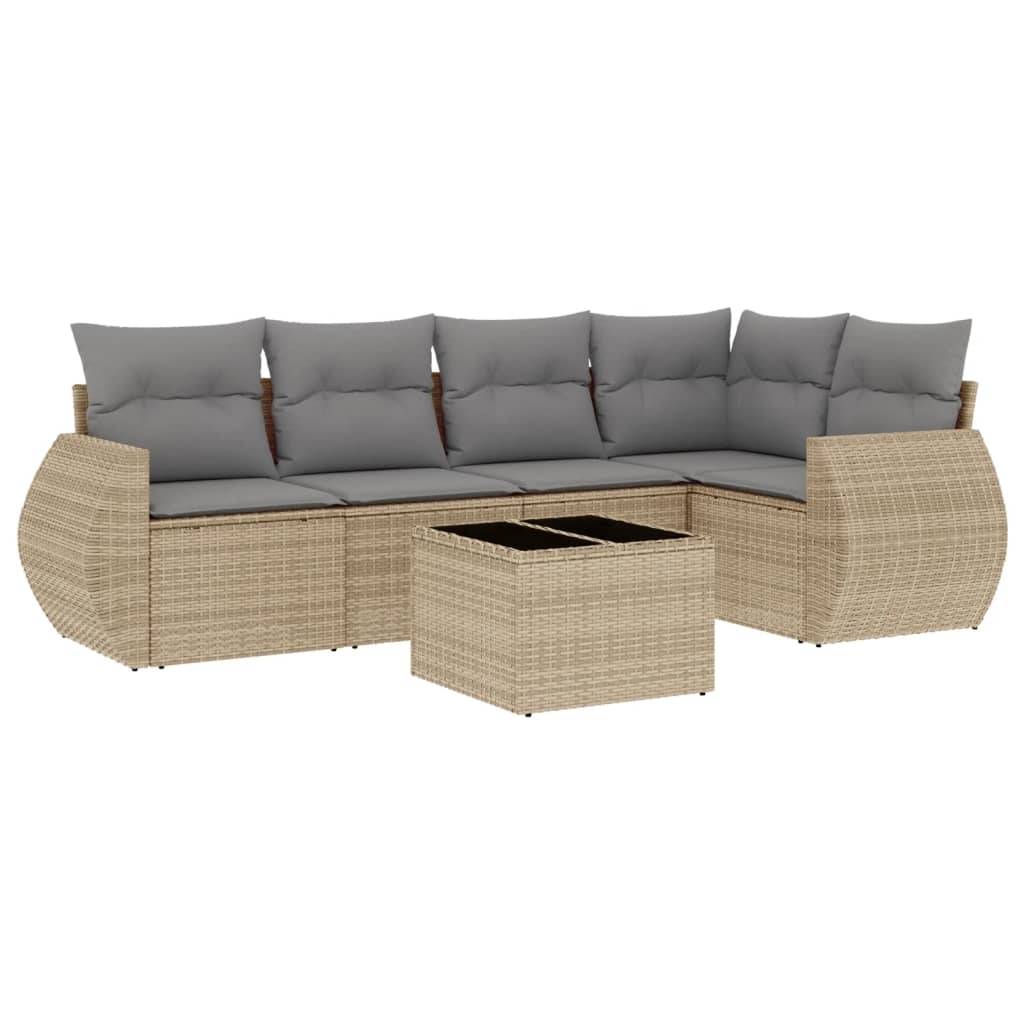 vidaXL 6-tlg. Garten-Sofagarnitur mit Kissen Beige Poly Rattan