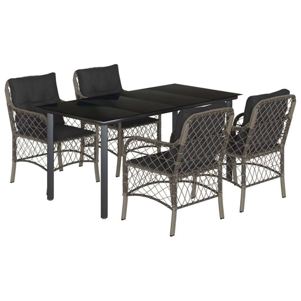 vidaXL 5-tlg. Garten-Essgruppe mit Kissen Grau Poly Rattan