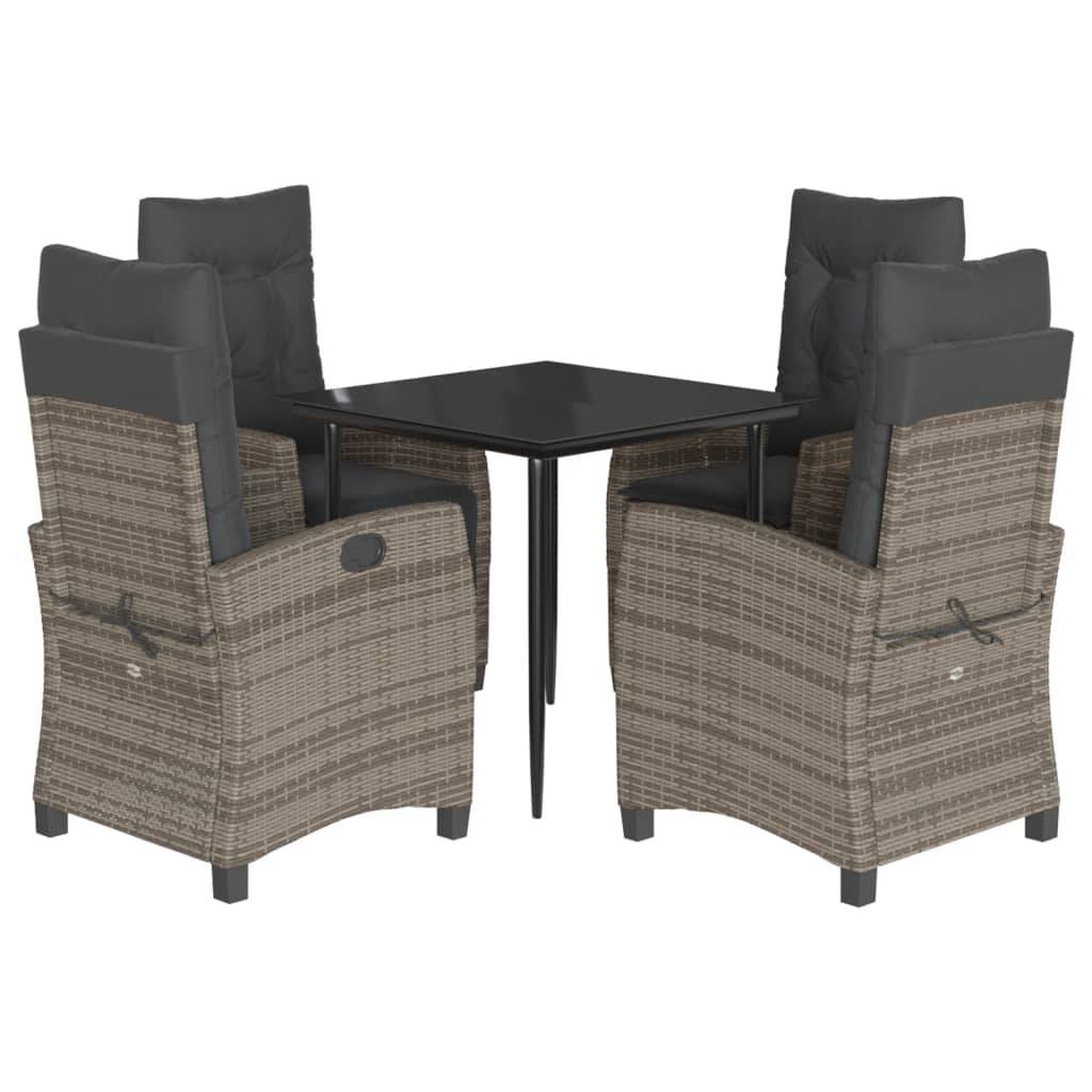 vidaXL 5-tlg. Garten-Essgruppe mit Kissen Grau Poly Rattan