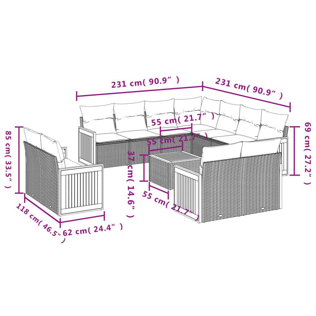 vidaXL 12-tlg. Garten-Sofagarnitur mit Kissen Beige Poly Rattan