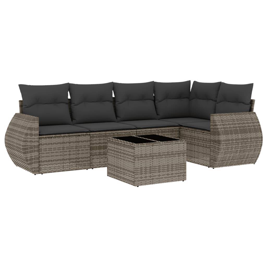 vidaXL 6-tlg. Garten-Sofagarnitur mit Kissen Grau Poly Rattan