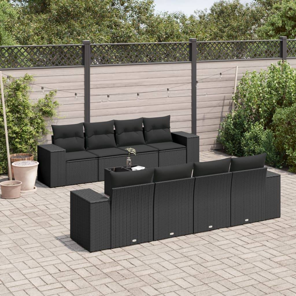 vidaXL 9-tlg. Garten-Sofagarnitur mit Kissen Schwarz Poly Rattan