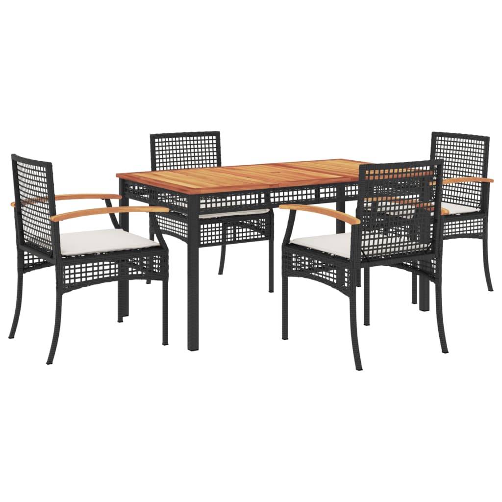 vidaXL 5-tlg. Garten-Essgruppe mit Kissen Schwarz Poly Rattan