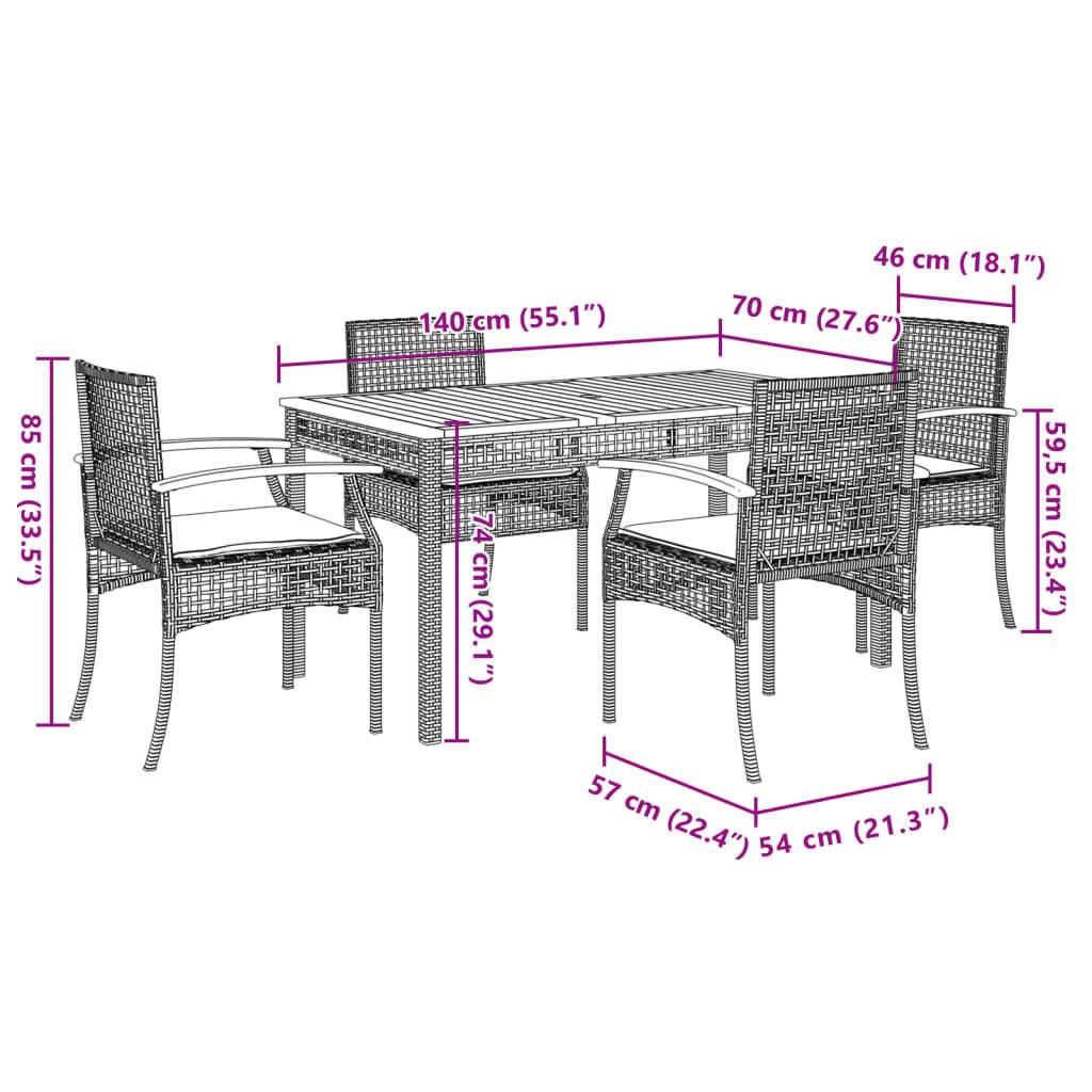 vidaXL 5-tlg. Garten-Essgruppe mit Kissen Schwarz Poly Rattan