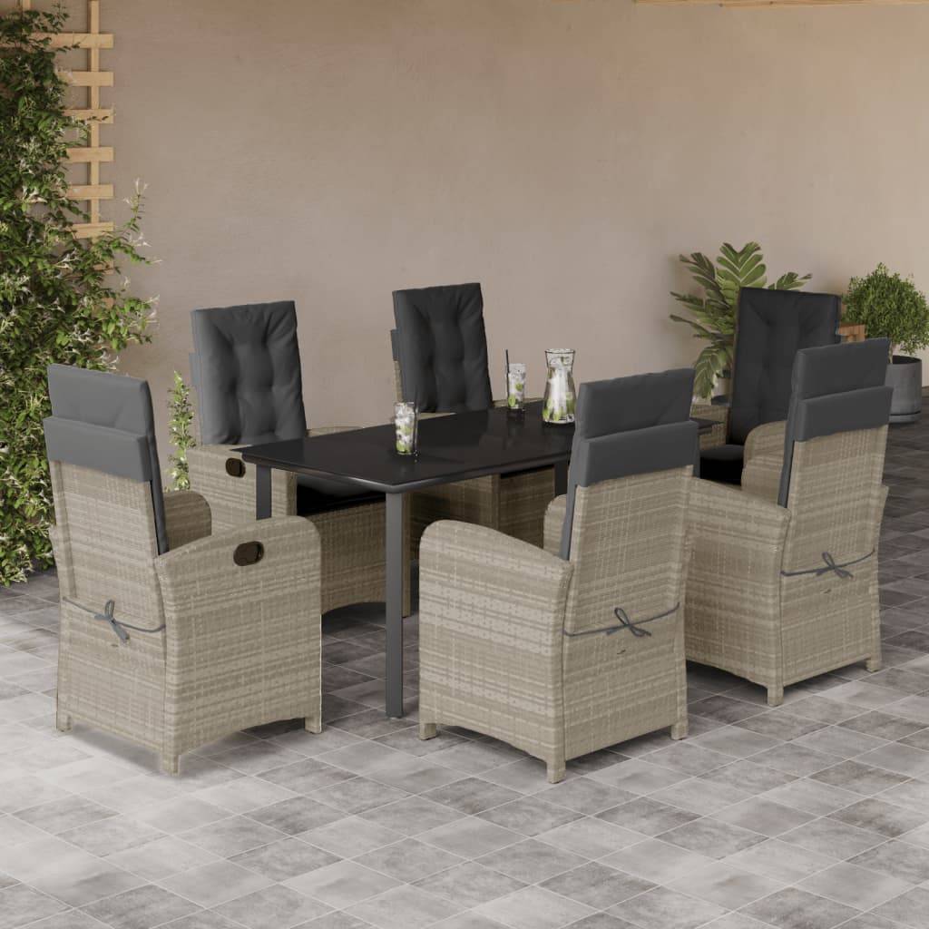 vidaXL 7-tlg. Garten-Essgruppe mit Kissen Hellgrau Poly Rattan