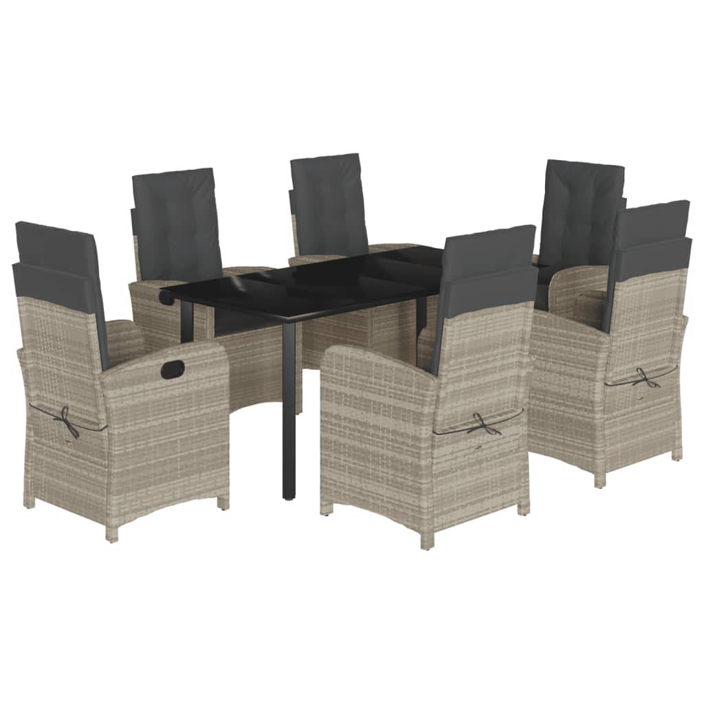 vidaXL 7-tlg. Garten-Essgruppe mit Kissen Hellgrau Poly Rattan