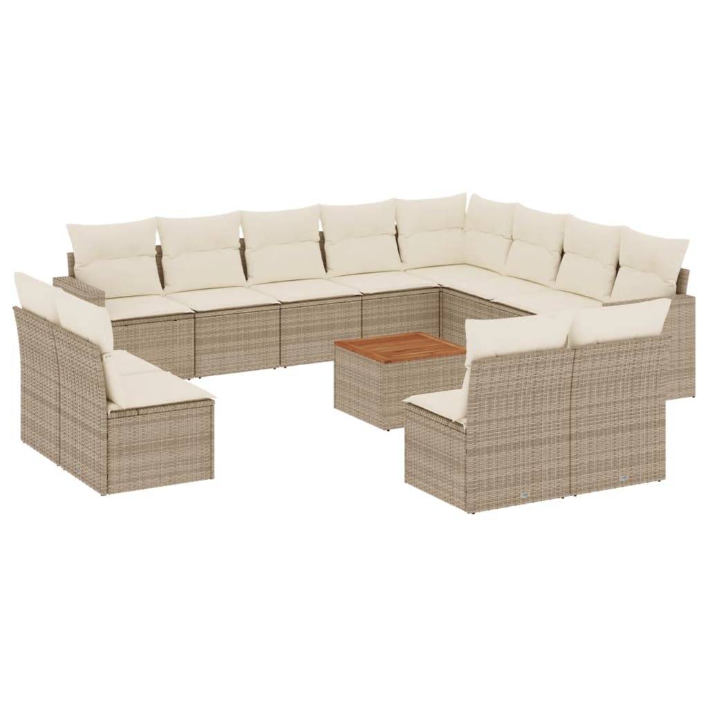vidaXL 13-tlg. Garten-Sofagarnitur mit Kissen Beige Poly Rattan