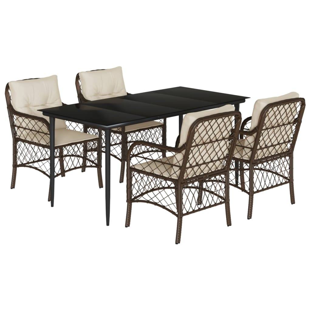 vidaXL 5-tlg. Garten-Essgruppe mit Kissen Braun Poly Rattan