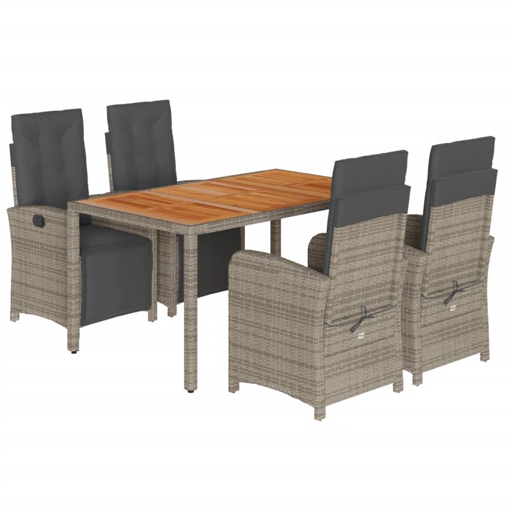 vidaXL 5-tlg. Garten-Essgruppe mit Kissen Grau Poly Rattan