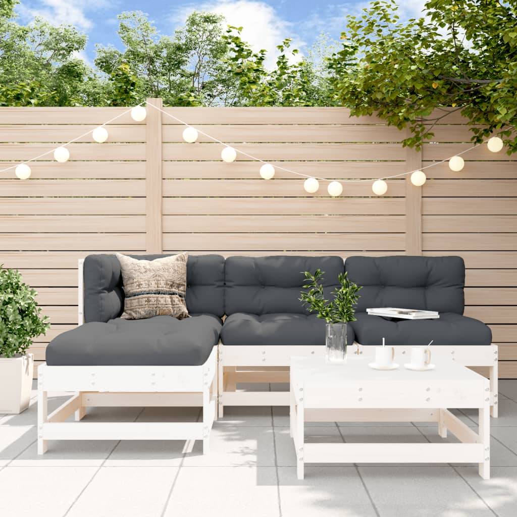 vidaXL 5-tlg. Garten-Lounge-Set mit Kissen Weiß Massivholz