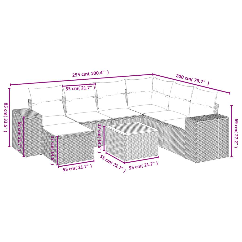 vidaXL 8-teiliges Gartensofa-Set mit Kissen, grau, Polyrattan