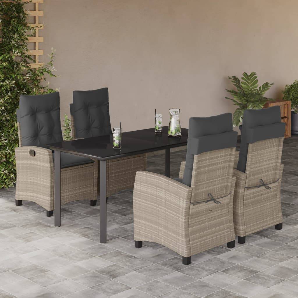 vidaXL 5-tlg. Garten-Essgruppe mit Kissen Hellgrau Poly Rattan