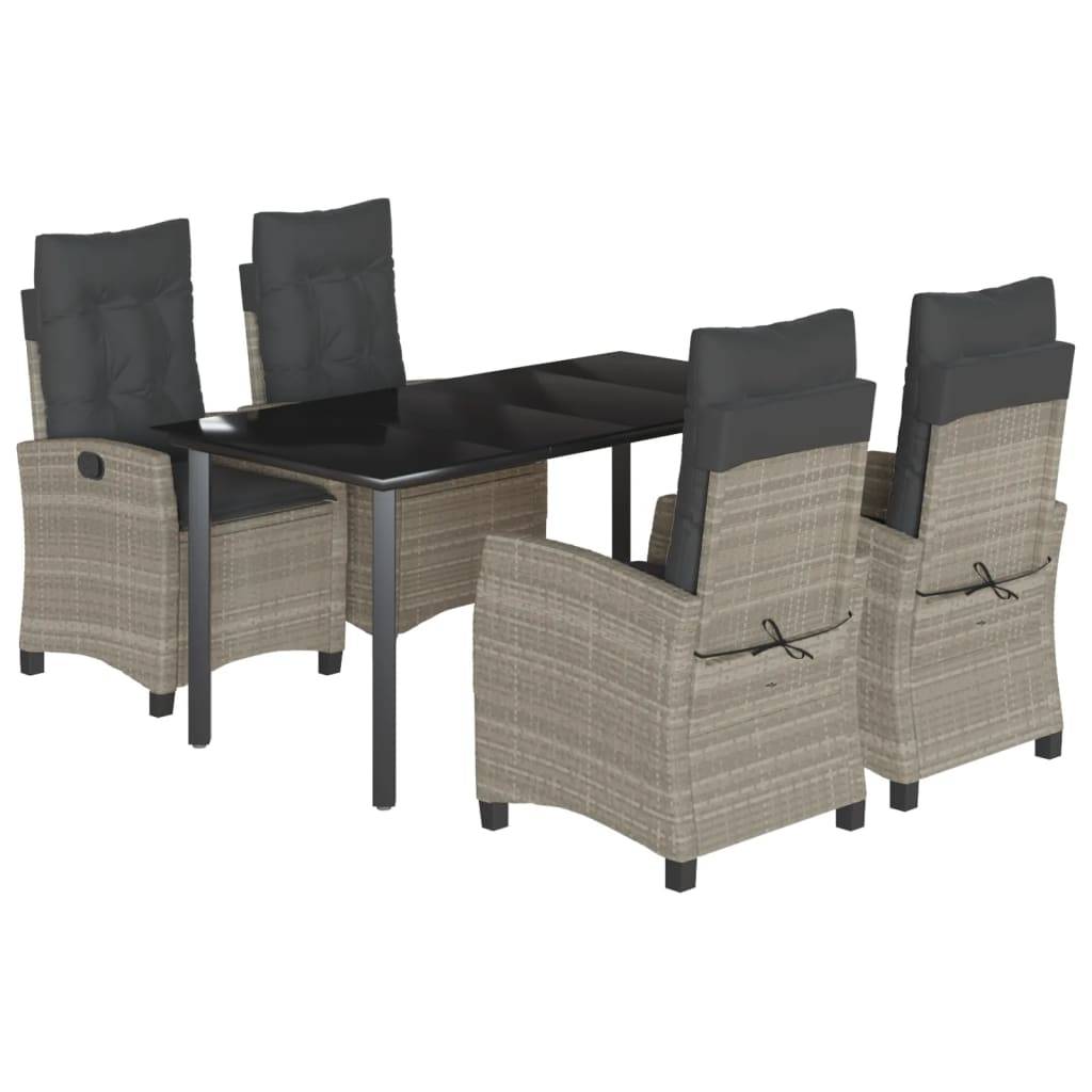 vidaXL 5-tlg. Garten-Essgruppe mit Kissen Hellgrau Poly Rattan
