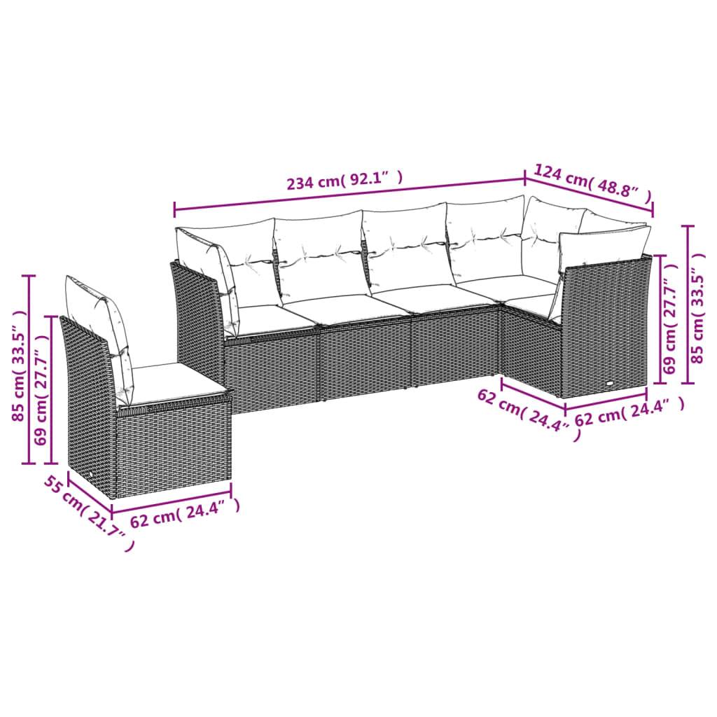 vidaXL 6-teiliges Gartensofa-Set mit Kissen, grau, Polyrattan