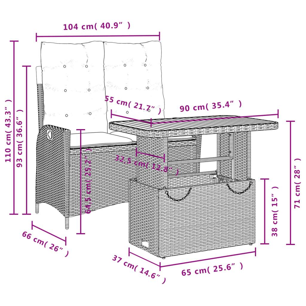 vidaXL 2-tlg. Garten-Essgruppe mit Kissen Schwarz Poly Rattan