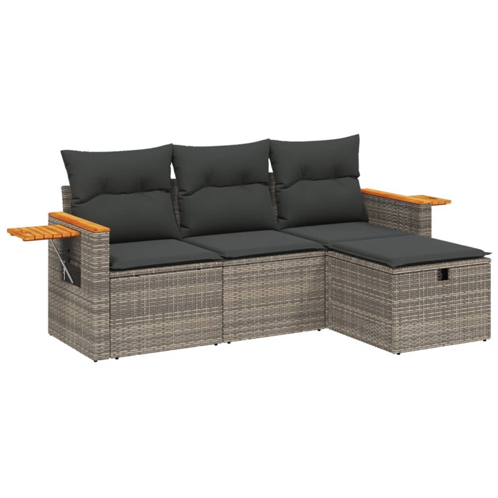 vidaXL 4-tlg. Garten-Sofagarnitur mit Kissen Grau Poly Rattan