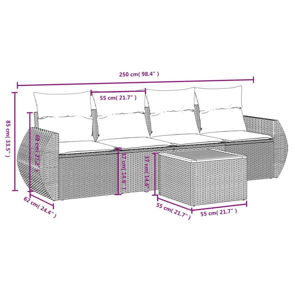 vidaXL 5-tlg. Garten-Sofagarnitur mit Kissen Beige Poly Rattan