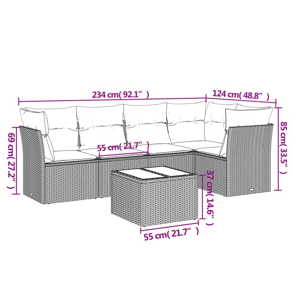 vidaXL 6-tlg. Garten-Sofagarnitur mit Kissen Schwarz Poly Rattan