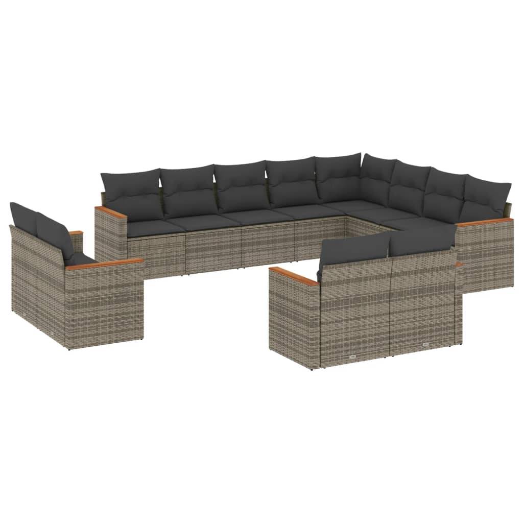 vidaXL 12-tlg. Garten-Sofagarnitur mit Kissen Grau Poly Rattan
