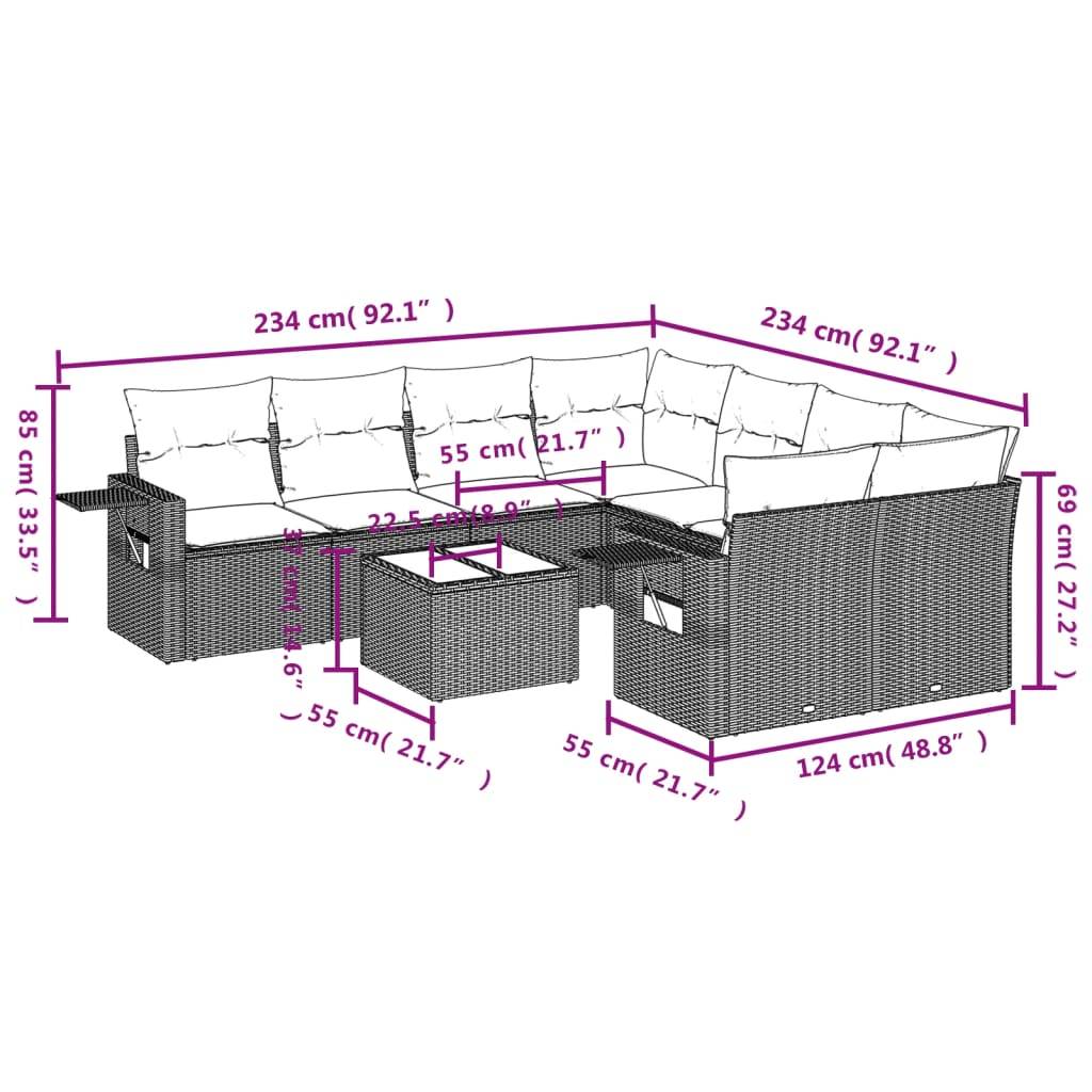 vidaXL 9-tlg. Garten-Sofagarnitur mit Kissen Schwarz Poly Rattan