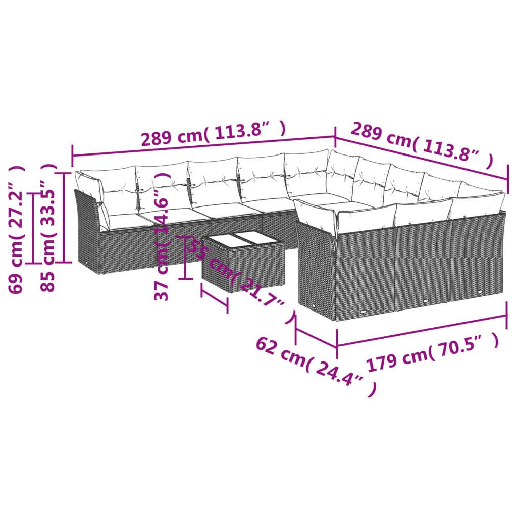 vidaXL 12-tlg. Garten-Sofagarnitur mit Kissen Schwarz Poly Rattan